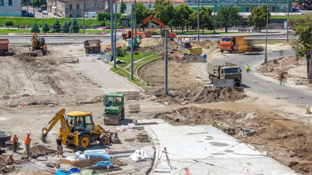 bulldozers and tractors used in construction site