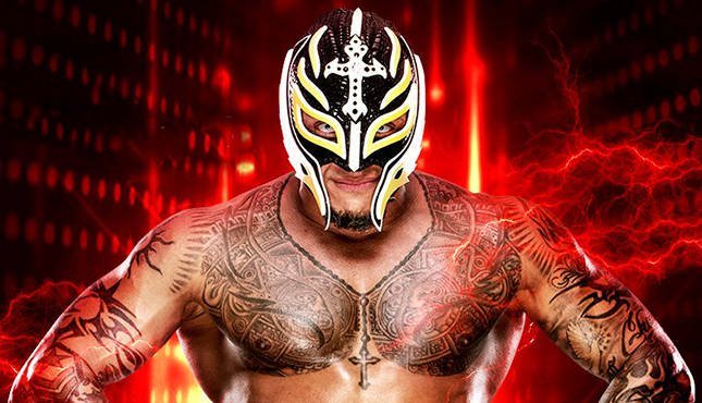 Rey Mysterio on mask with tattoos on his body